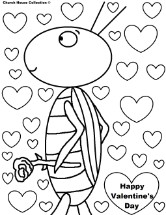Happy Valentine's Day Coloring Pages Grasshopper Holding A Rose With Hearts